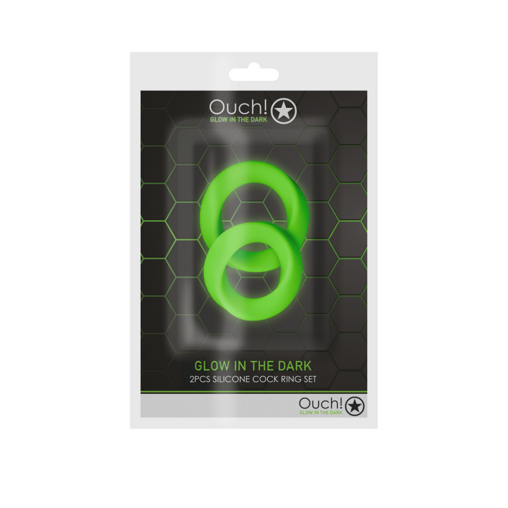 Ouch! by Shots Cockring Set - Glow in the Dark - 2 Pieces