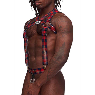 Image of Male Power Elastic Harness with Studs - One Size - Red