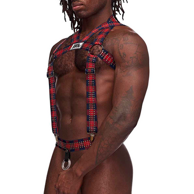 Image of Male Power Elastic Harness with Studs - One Size - Red 