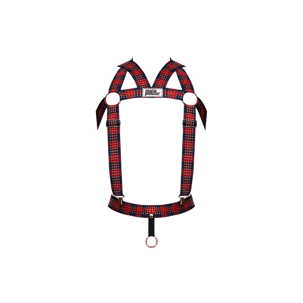 Male Power Elastic Harness with Studs - One Size - Red
