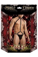 Male Power Gladiator - Thong Attached to Harness with Choker - S/M - Black
