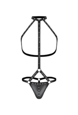 Male Power Gladiator - Thong Attached to Harness with Choker - S/M - Black