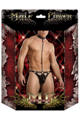 Male Power Tormentor - One Piece Choker G-String with Contour Peek-a-Boo Pouch - S/M - Black