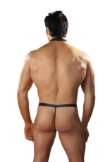Male Power Tormentor - One Piece Choker G-String with Contour Peek-a-Boo Pouch - S/M - Black