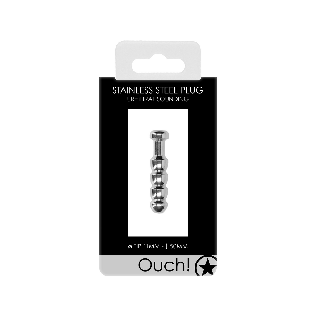 Ouch! by Shots Ribbed Hollow Penis Plug - 0.4 / 11 mm