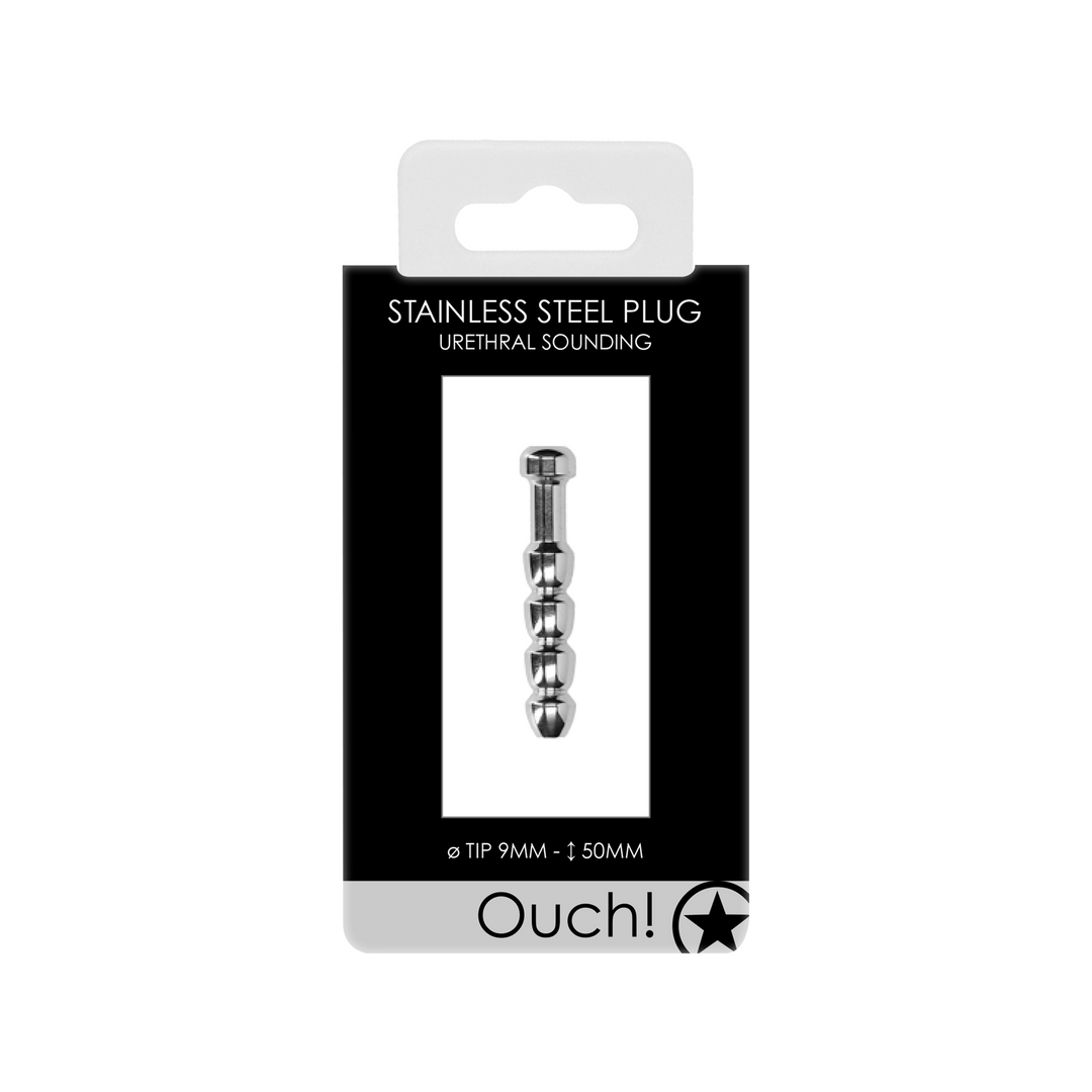 Ouch! by Shots Ribbed Hollow Penis Plug - 0.4 / 9 mm