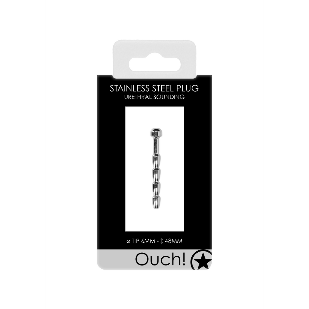 Ouch! by Shots Ribbed Hollow Penis Plug - 0.2 / 6 mm