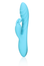 Loveline by Shots Ribbed Ultra Soft Silicone Rabbit Vibrator - Glacial Blue