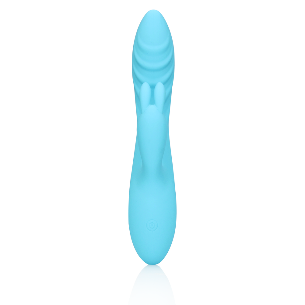 Loveline by Shots Ribbed Ultra Soft Silicone Rabbit Vibrator - Glacial Blue