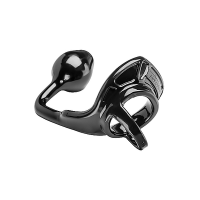 Image of PerfectFitBrand Armor Tug Lock - Cockring with Ball Strap and Butt Plug - Medium 
