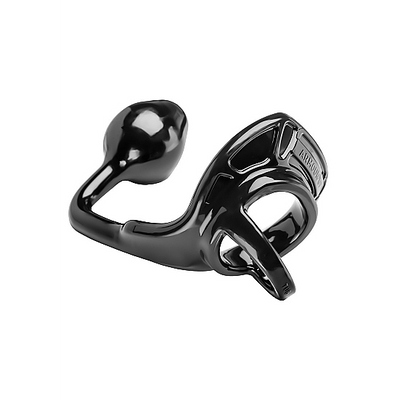 Image of PerfectFitBrand Armor Tug Lock - Cockring with Ball Strap and Butt Plug - Medium