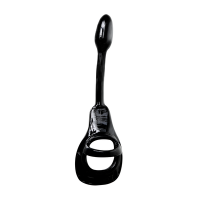 Image of PerfectFitBrand Armor Tug Lock - Cockring with Ball Strap and Butt Plug - Small 