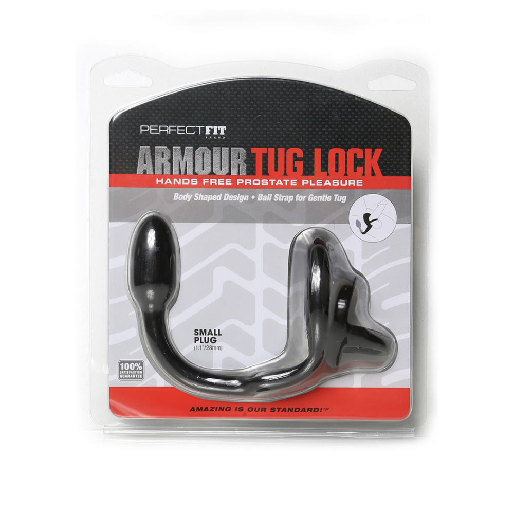 PerfectFitBrand Armor Tug Lock - Cockring with Ball Strap and Butt Plug - Small