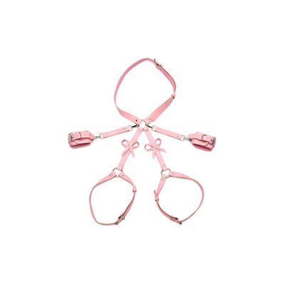 Image of XR Brands Bondage Harness with Bows - XL/2XL - Pink