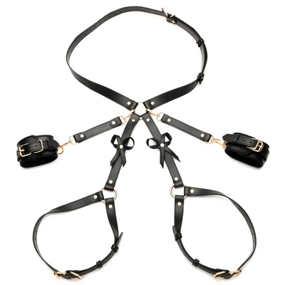 Image of XR Brands Bondage Harness with Bows - XL/2XL - Black