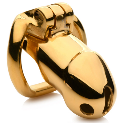 Image of XR Brands Midas Locking Chastity Cage - 18K Gold-Plated - Gold