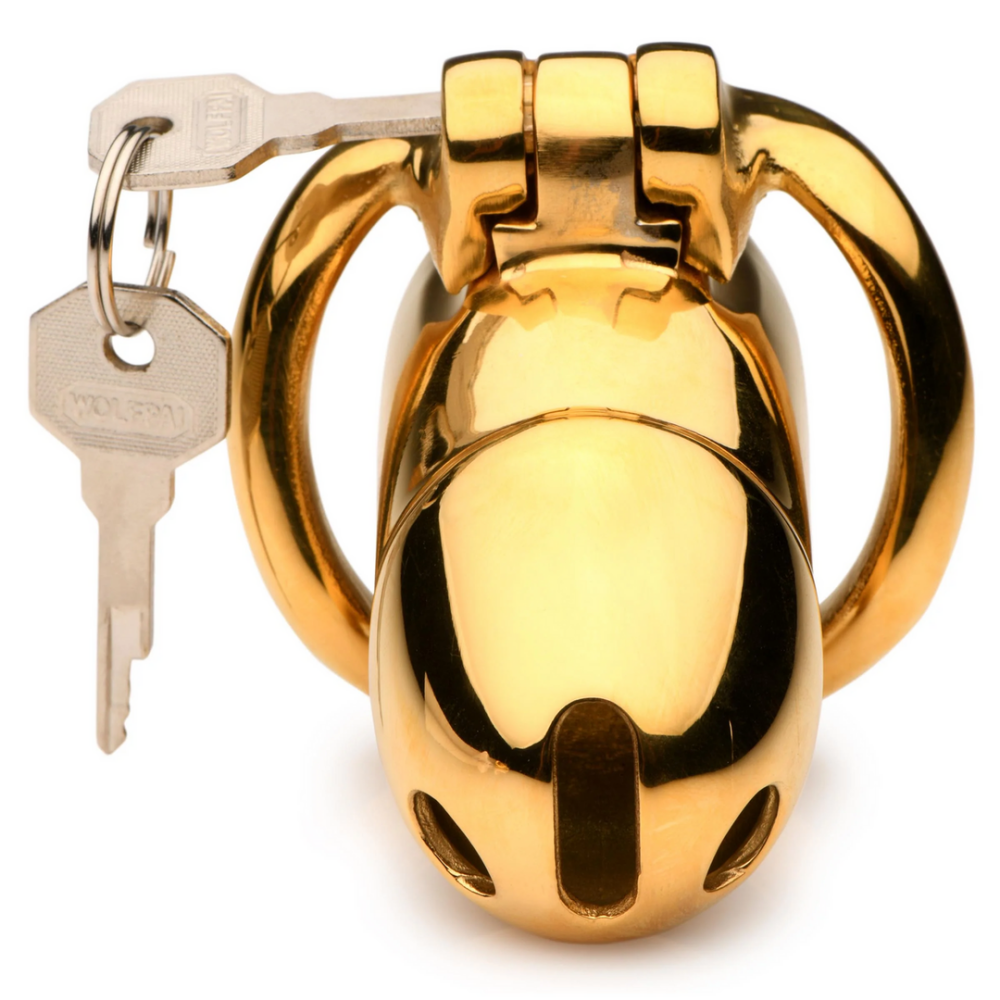 XR Brands Midas Locking Chastity Cage - 18K Gold-Plated - Gold