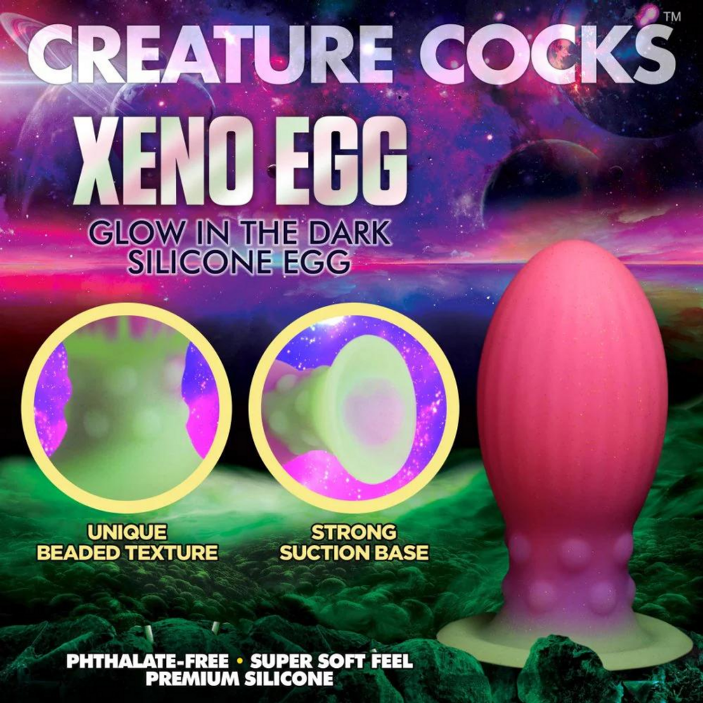 XR Brands Xeno Egg - Glow in the Dark - Silicone Egg - Pink