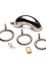 XR Brands Lockable Stainless Steel Chastity Cage with 3 Rings