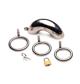 XR Brands Lockable Stainless Steel Chastity Cage with 3 Rings