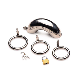 XR Brands Vergrendelbare RVS Chastity Cage met 3 Ringen