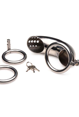 XR Brands Lockable Stainless Steel Chastity Cage with 3 Rings