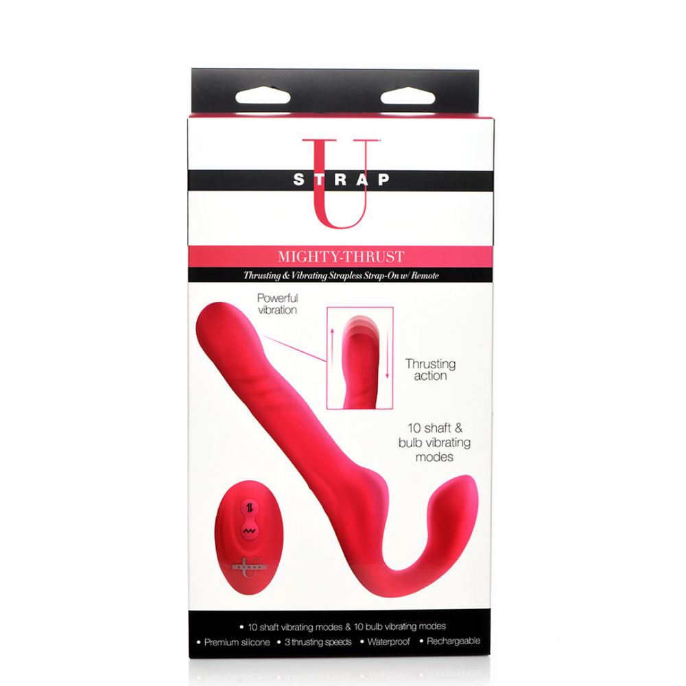 XR Brands Mighty-Thrust - Thrusting and Vibrating Strapless Strap-On with Remote Control