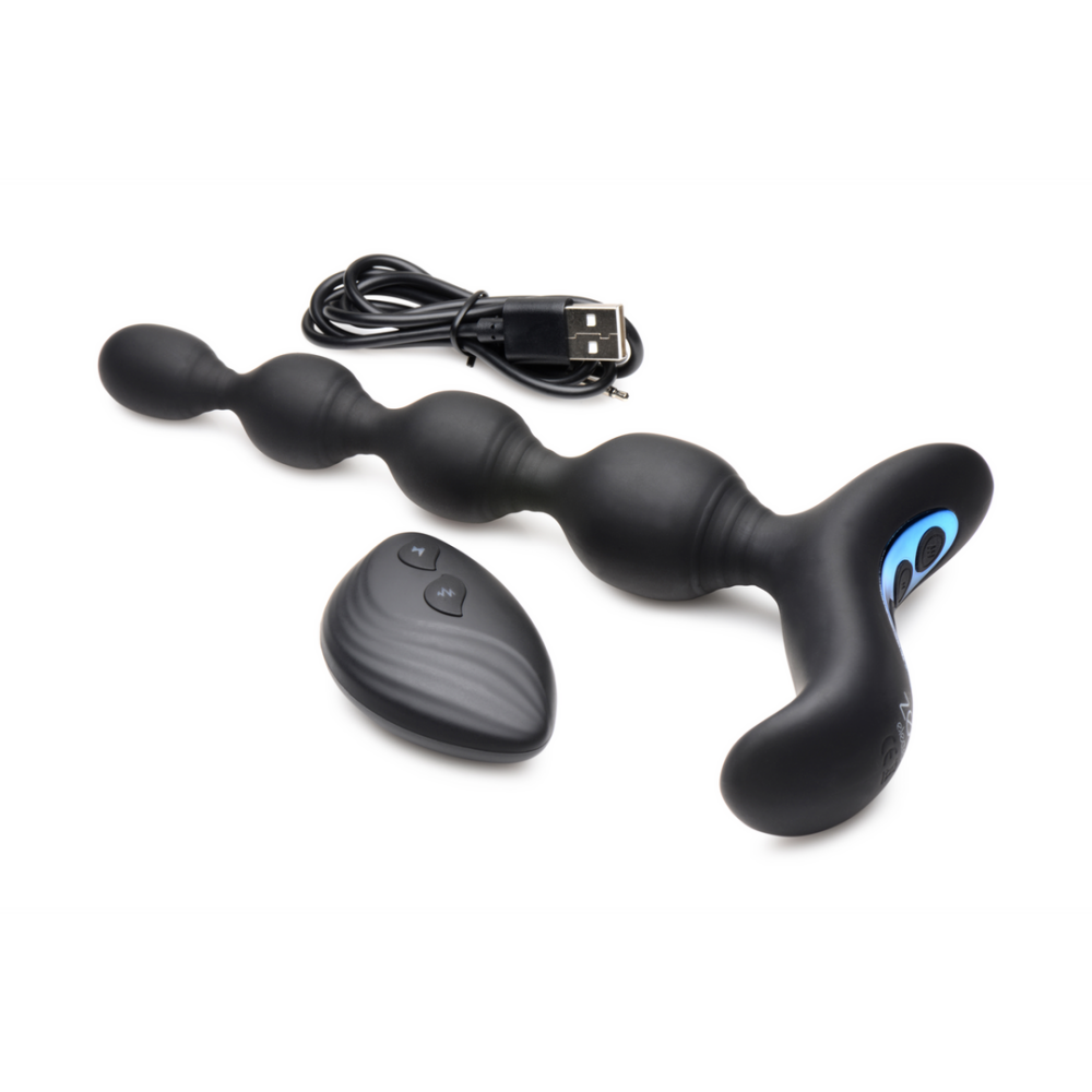XR Brands Vibrating and E-Stim Silicone Anal Beads with Remote Control