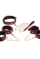 XR Brands 6-Piece Velvet Burgundy Bondage Set with Cuffs, Collar and Belt