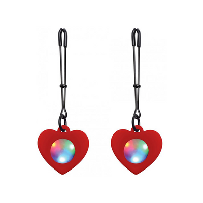 Image of XR Brands Light Up - Silicone Heart Tweezers Nipple Clamps