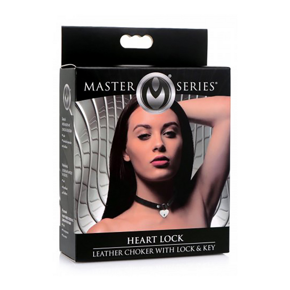 XR Brands Leather Heart Lock Choker with Keys