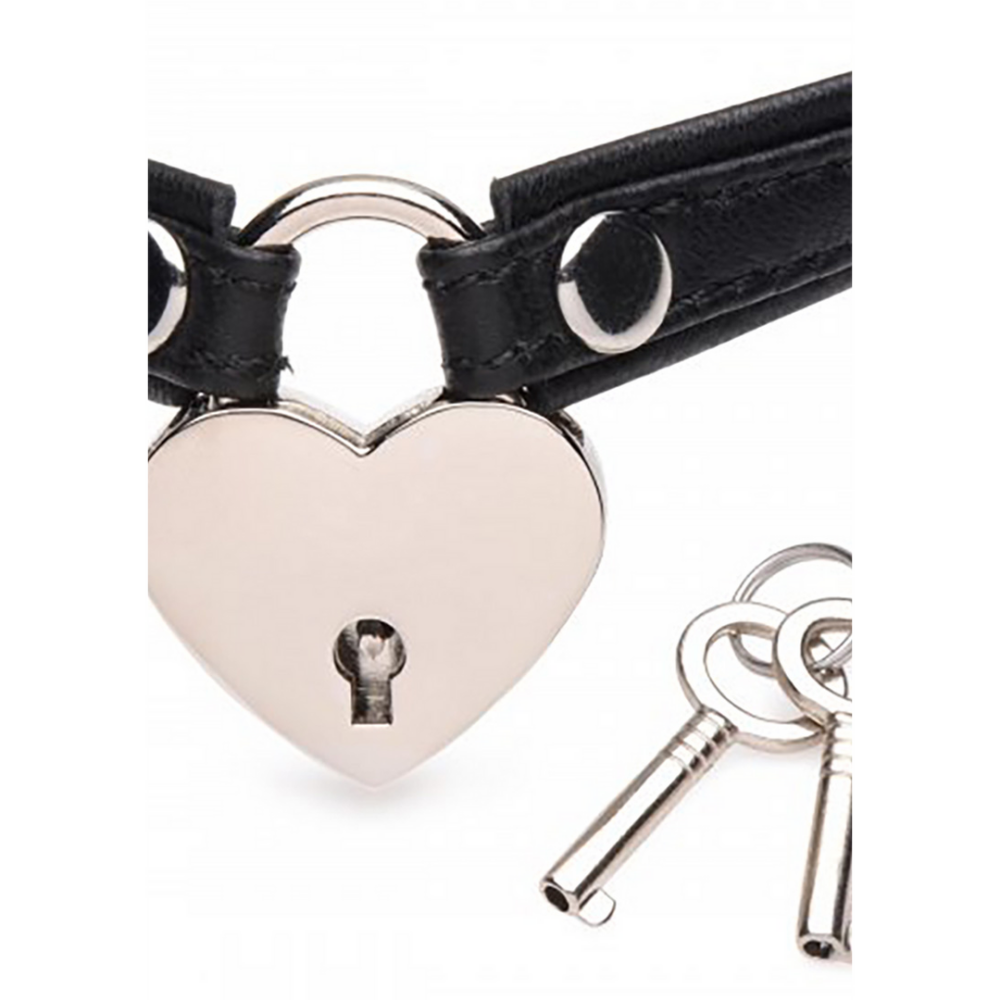 XR Brands Leather Heart Lock Choker with Keys