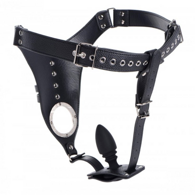 Image of XR Brands Chastity Harness for Men + Silicone Butt Plug