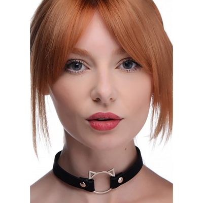 Image of XR Brands Kinky Kitty Ring Slim Choker - PU Leather - Black