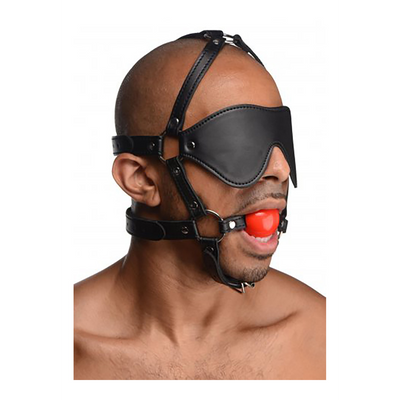 Image of XR Brands ST Blindfold Harness with Ball Gag