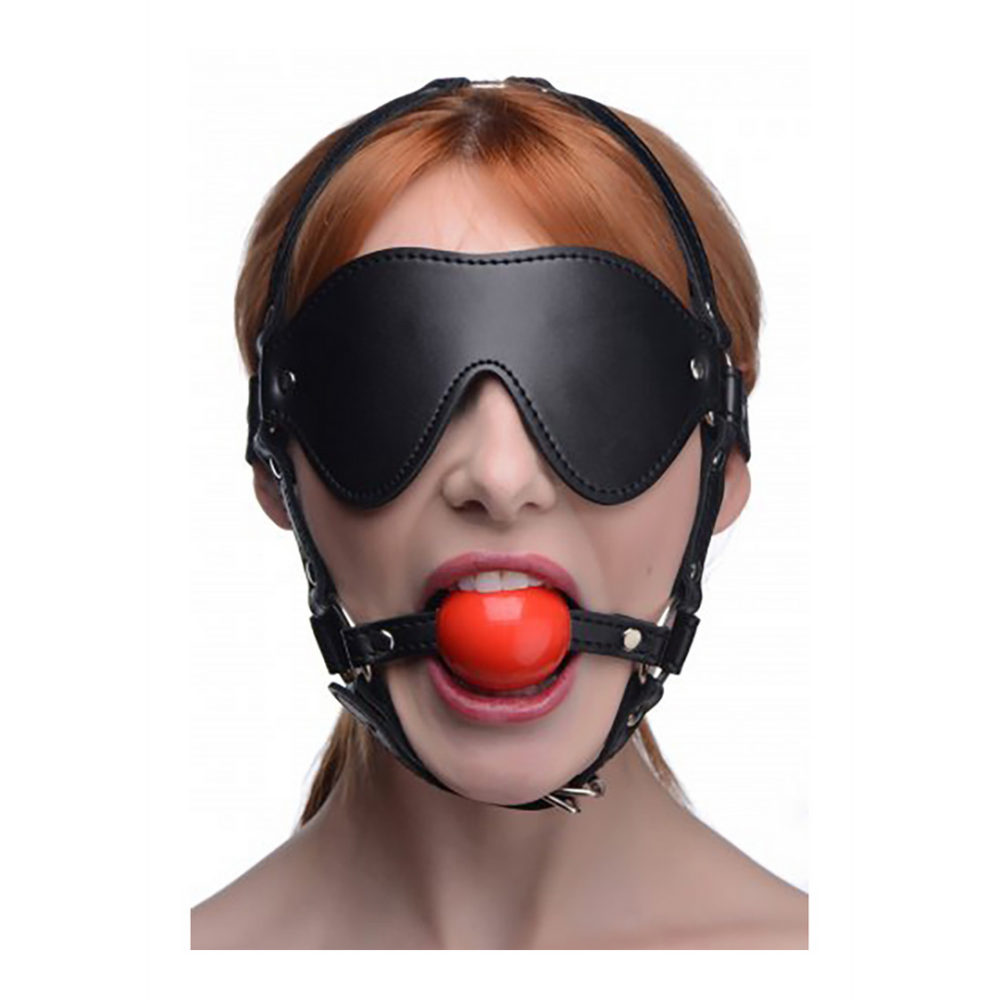 XR Brands ST Blindfold Harness with Ball Gag