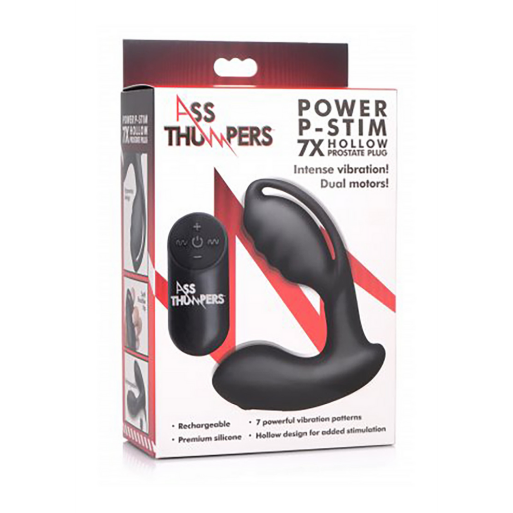 XR Brands AT Power - Prostate Stimulator Hollow Prostate Plug with Remote Control and 7 Speeds