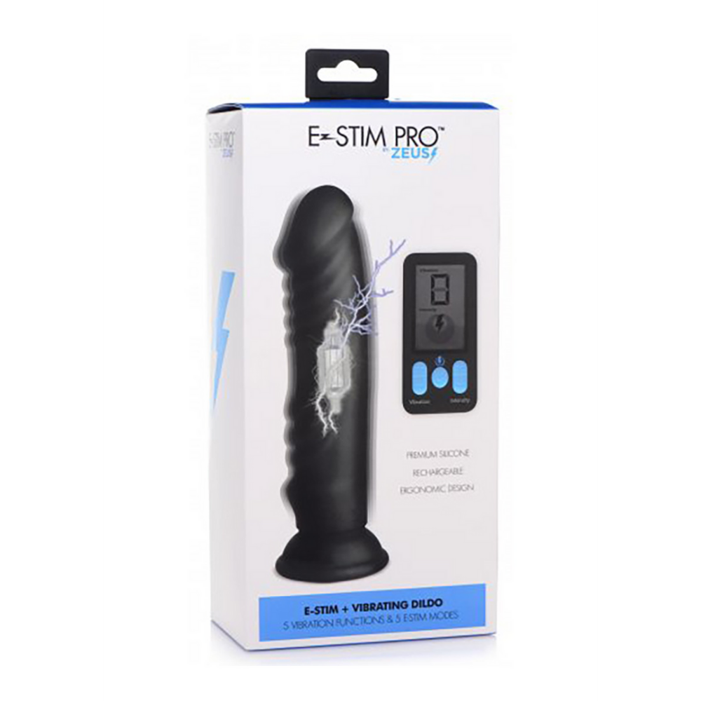 XR Brands Vibrating and E-Stim Silicone Dildo + Remote Control