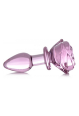 XR Brands Pink Rose - Glass Butt Plug - Small