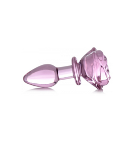 XR Brands Pink Rose - Glass Butt Plug - Small
