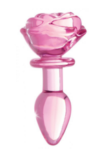 XR Brands Pink Rose - Glass Butt Plug - Small