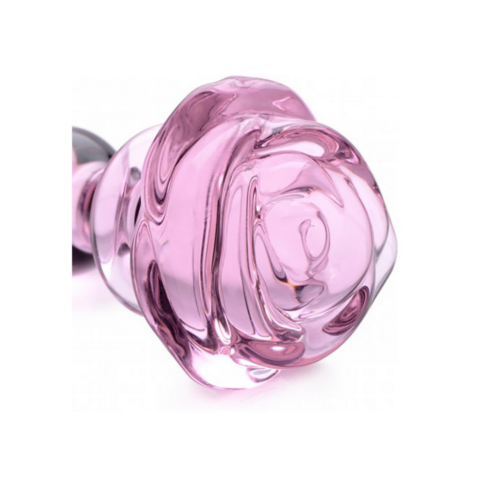 XR Brands Pink Rose - Glass Butt Plug - Small