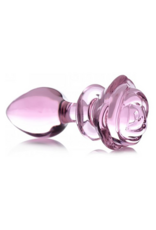 XR Brands Pink Rose - Glass Butt Plug - Large