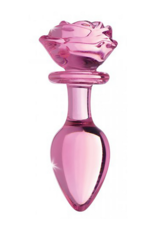 XR Brands Pink Rose - Glass Butt Plug - Large