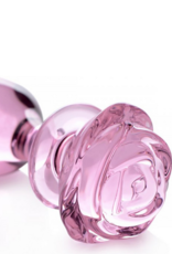 XR Brands Pink Rose - Glass Butt Plug - Large