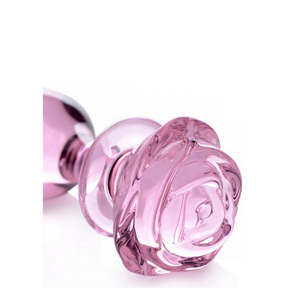 XR Brands Pink Rose - Glass Butt Plug - Large