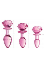 XR Brands Pink Rose - Glass Butt Plug - Large