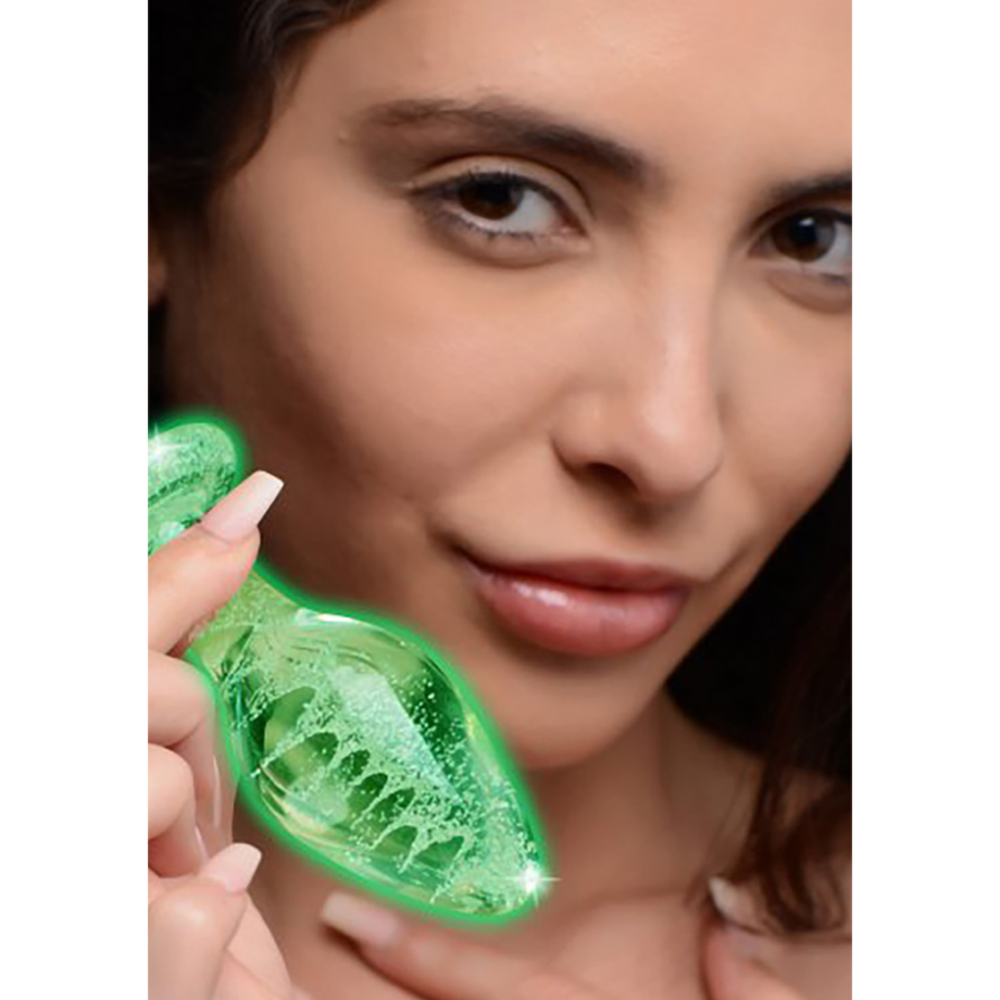 XR Brands Glow-In-The-Dark - Glass Butt Plug - Large