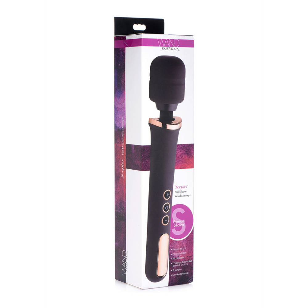 XR Brands Scepter - Silicone Wand Massager - Black