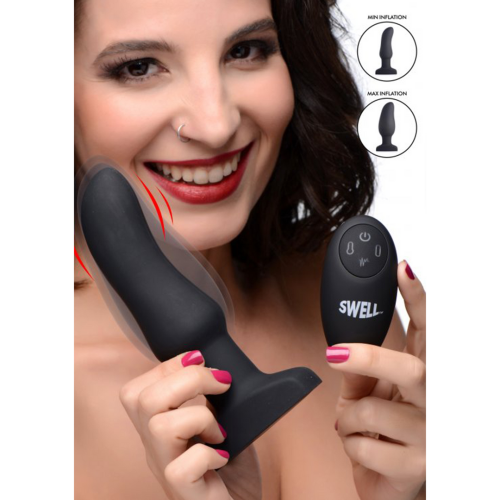 XR Brands Inflatable Curved Vibrating Silicone Butt Plug